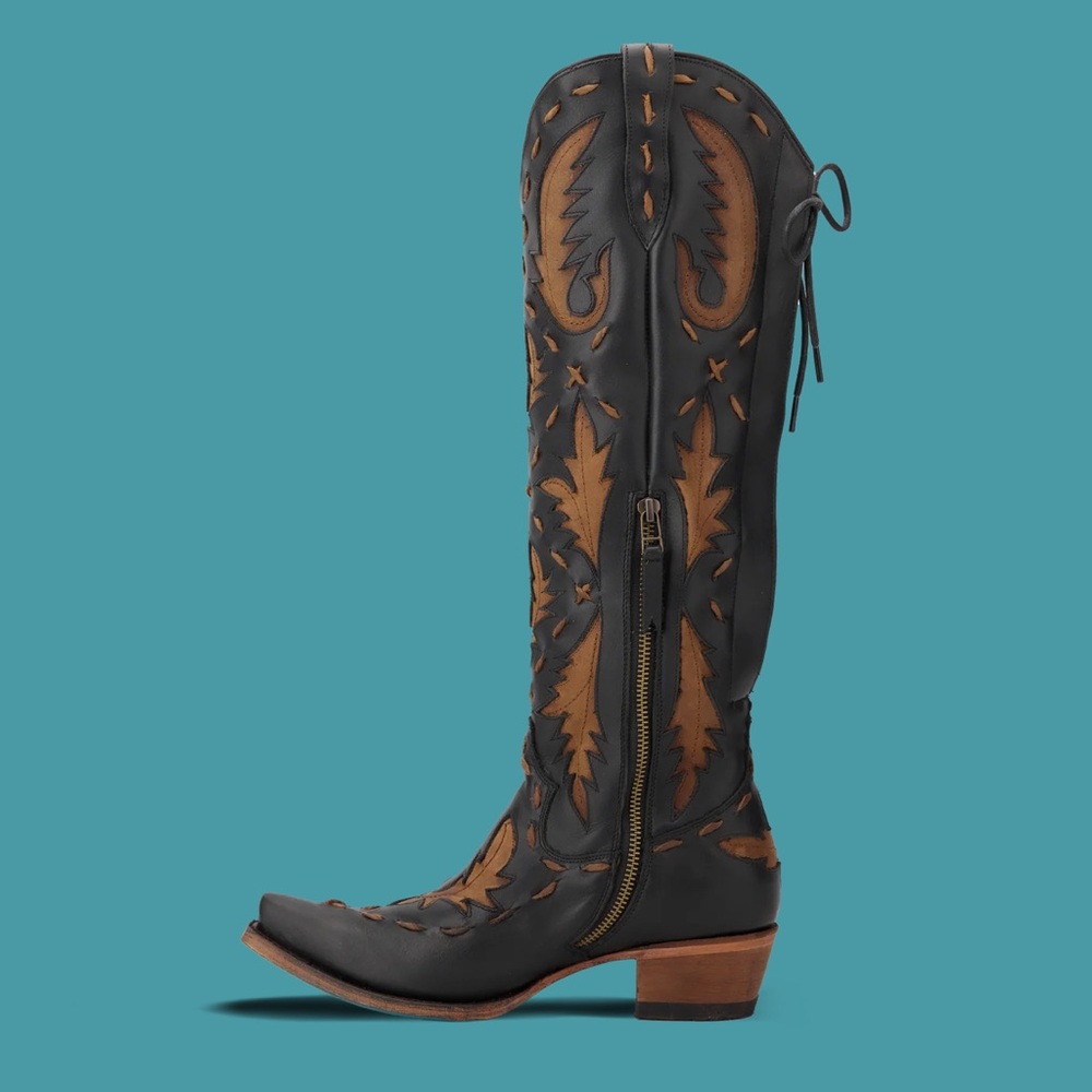Lane reverie brown and black knee high corset back boots 7.5 - Picture 7 of 17